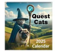 Weird Medieval Quest Cats Calendar 2025 | Funny Cat Wall Calendar 2025 | Wall Monthly Calendar with Interesting Illustration | Novelty 12 Month Hanging Monthly Calendar for Cat Lovers