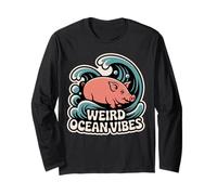 Weird Ocean Vibes Surfing Pig Funny Beach Sea Wave Long Sleeve T-Shirt