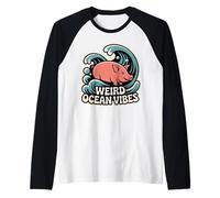 Weird Ocean Vibes Surfing Pig Funny Beach Sea Wave Raglan Baseball Tee