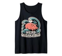 Weird Ocean Vibes Surfing Pig Funny Beach Sea Wave Tank Top