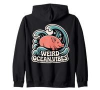 WEIRD OCEAN VIBES Surfing Pig Funny Beach Sea Wave Zip Hoodie