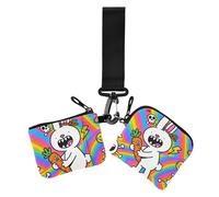 Weird Rabbits Women's Card Cases Change Holder Cute Fashion Key Chain Wallet Change Purse with Wristlet Strap for Lady 2 Packs