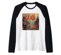 Weirdcore Cats and Ghosts Halloween Aesthetic Haunted House Raglan Baseball Tee