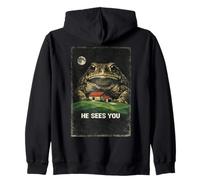 Weirdcore Giant Toad He Sees You Meme Cursed Image Zip Hoodie