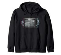 Weirdcore Glitch TV Horror Art with Trippy Analog Aesthetic Zip Hoodie