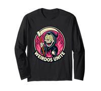 Weirdos Unite Hypnotic Grim Reaper Pink Flames Long Sleeve T-Shirt
