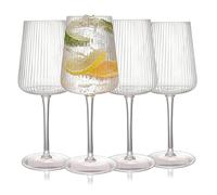 WeirdUncle Hand Blown Ribbed Wine Glasses with stem, Clear, Lead-Free Crystal Glasses, Luxury Gift, Set of 4, Unique, 18oz Premium Wine Goblet, Large capacity, Fluted Design