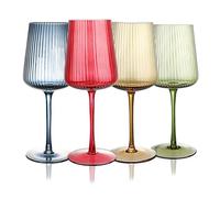 WeirdUncle Hand Blown Ribbed Wine Glasses with stem, Lead-Free Crystal Glasses, Luxury Gift, Set of 4, Unique, 18oz Premium Wine Goblet, Large capacity, Fluted Design (Winter Colored)