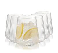 WeirdUncle Set of 6 Stemless Wine Glasses,17oz Ribbed Drinking Glasses, Lightweight, Clear, Everyday Drinking Water Glass, Fluted Design, Ideal for Water, Iced Coffee, Juice, Milk, Housewarming Gift