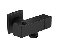 Weirun Bathroom Brass Shower Wall Outlet Handheld Shower Spray Head Square Bracket Holder Supply Elbow Hose Connector with Water Shut Off Switch Flow Control Valve, Matte Black