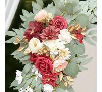 Wei's Moment Wedding Arch Flowers (Pack of 1), Artificial Burgundy Wedding Flowers for Wedding Welcome Signs Decorations and Arch Flower for Wedding Ceremony Reception (Burgundy & Blush)