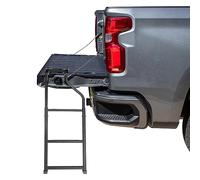 WeiSen Foldable Truck Tailgate Ladder for Pickup Universal Extension Step with Stainless Steel Self Drilling Screws, Durable Step Grip Plates and Sturdy Rubber Ladder Feet, Height Adjustable Black