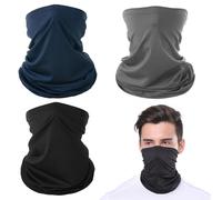 WEISENLINZ 3Pcs Neck Gaiter Multifunctional Tube Scarf - Windproof & Breathable Unisex Neck Warmer, UV Protection Face Cover for Cycling, Hiking, Running, Motorbike (Black + Grey + Blue)