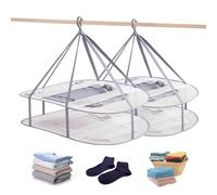 WEISGJA 2 Tier Folding Mesh Clothes Drying Rack with Internal Fixation Stackable Sweater Drying Rack Portable Hanging Laundry Rack for Sweater,T-Shirt,Delicates,Swimsuit (2 Pack)