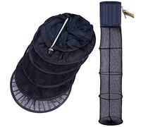 WEISGJA Fishing Cage Basket, Collapsible Nylon Fish Baskets, Fish Keeping Net with Anchor Bolt, for Minnows,Crab,Shrimp,Crawfish-Black(60X13 in)