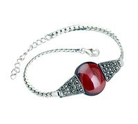 WEISHA Silver Bracelet 925 Sterling Silver Bracelet Artificial Garnet Inlaid Marcasite Female Braceletguava