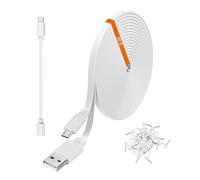 weishan 30ft Power Extension Cable Compatible with eufy Security Cam S220, S340, E220, P24-9m Long Flat USB to Micro USB Charging Cord with USB-C Adapter, White