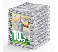Weishuo 10 Pack Silver Mesh Wire-Style Dishcloths - Reusable Non-Scratch Polyester Cleaning Cloths for Kitchen (Dishes/Pots/Sinks/Stovetops)