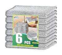 Weishuo 6 Pack Silver Wire Dishcloths Multipurpose Dishwashing Cloth Thickened Three-Layer Steel Wire Cleaning Cloth Non-Scratch Reusable Cleaning Rags for Washing Dishes, Cookware, Sinks, Stove Tops
