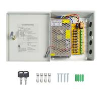 Weishuo DC CCTV Power Supply Box 9 Channel - 10A 120W 12V Distribution Box for CCTV Camera & DVR, Wired Indoor Security Power Supply with Overload/Short Circuit Protection, Wall Mount