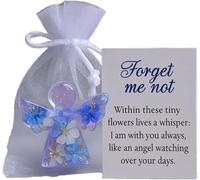 WEISIPU Forget Me Not Dried Flower Angel Keepsake Mini Resin Figurine with Sympathy Card