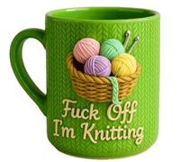 WEISIPU Fuck Off I'm Knitting Mug - Funny Sarcastic Ceramic Cup with 2D Yarn Basket Knitting, Creative Coffee Mug, Tea Cup, Microwave & Dishwasher Safe, Gift for Knitters, Lovers Gift for Women Grils