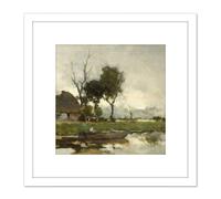 Weissenbruch Autumn Landscape Cottage Painting 8X8 Inch Square Wooden Framed Wall Art Print Picture with Mount Artery8 White One Size