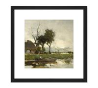 Weissenbruch Autumn Landscape Cottage Painting 8X8 Inch Square Wooden Framed Wall Art Print Picture with Mount Artery8 Black One Size