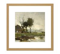 Weissenbruch Autumn Landscape Cottage Painting 8X8 Inch Square Wooden Framed Wall Art Print Picture with Mount Artery8 Light Oak One Size