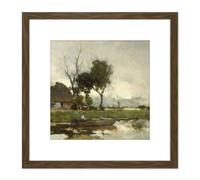 Weissenbruch Autumn Landscape Cottage Painting 8X8 Inch Square Wooden Framed Wall Art Print Picture with Mount Artery8 Brown One Size