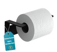 WEISSENSTEIN Self Adhesive Toilet Roll Holder - 3M VHB Industrial Strength -100% Stainless Steel - Wall Mounted Bathroom Accessories - Black