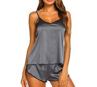 WEISSW Womens Satin Pyjamas Set, 2 Piece Silk Sleepwear With Adjustable Straps Sexy Cami Tops Shorts Nightwear Sleeveless Tank Tops Summer Casual Loungewear Grey L