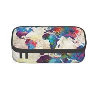 WEISUPG Abstract World Map Big Capacity Pencil Case Large Pencil Pouch Stationery Pen Bag for Girls and Boys