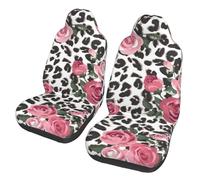 Weisupg Cute Pink Rose Mix Leopard Pattern Car Seat Cover 2 Piece Set, Car Seat Protector Universal Front Car Seat Covers For Cars Trucks Suvs