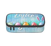 WEISUPG Easter Egg Bunny Grass Wooden Big Capacity Pencil Case Large Pencil Pouch Stationery Pen Bag for Girls and Boys