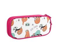 WEISUPG Large Pencil Case for Boys and Girls, Funny Cute Animal Sloth Music Pencil Cases with Big Compartments for School Stationary Office and Travel Pink