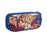WEISUPG Large Pencil Case for Boys and Girls, Highland Cow Pencil Cases with Big Compartments for School Stationary Office and Travel Blue