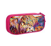 WEISUPG Large Pencil Case for Boys and Girls, Highland Cow Pencil Cases with Big Compartments for School Stationary Office and Travel Pink