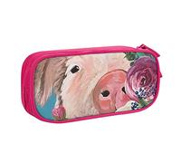 WEISUPG Large Pencil Case for Boys and Girls, Painting Flower Pig Pencil Cases with Big Compartments for School Stationary Office and Travel Pink