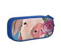 WEISUPG Large Pencil Case for Boys and Girls, Painting Flower Pig Pencil Cases with Big Compartments for School Stationary Office and Travel Blue