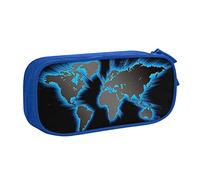 WEISUPG Large Pencil Case for Boys and Girls, World Map Pencil Cases with Big Compartments for School Stationary Office and Travel Blue