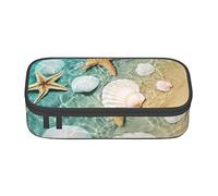 WEISUPG Starfish and Seashell Pattern Big Capacity Pencil Case Large Pencil Pouch Stationery Pen Bag for Girls and Boys