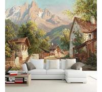 WEITAOSM 3D European Pastoral Countryside Landscape House Plant Mountain Mural Cafe Restaurant Living Room Art Poster (Self-Adhesive PVC)