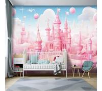WEITAOSM 3D Hand-Painted Cartoon Pink Castle Cloud Mural Bedroom Children's Room Kindergarten Background Wall Art Wallpaper (Self-Adhesive PVC)