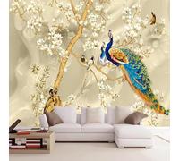 WEITAOSM 3D Hand-Painted Plant Magnolia Animal Peacock Mural Living Room TV Sofa Mural Wall Art Wallpaper (Self-Adhesive PVC)