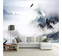 WEITAOSM 3D Ink Jungle Mountain Animal Wolf Deer Bird Mural Living Room TV Sofa Background Wall Art Wallpaper (self-Adhesive PVC)