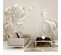 WEITAOSM 3D Modern Three-Dimensional Plaster Relief Magnolia Mural Suitable for Living Room TV Sofa Background Art Wallpaper (self-Adhesive PVC)