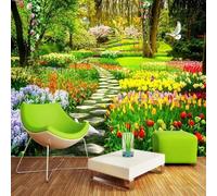 WEITAOSM 3D Nature Flowers Plants Birds Garden Path Mural Living Room Bedroom Home Decor Background Wall Paper (Self-Adhesive PVC)