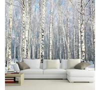 WEITAOSM 3D Nature Scenery Winter Birch Jungle Snow Landscape Mural Living Room TV Sofa Background Art Wallpaper (Self-Adhesive PVC)