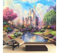 WEITAOSM 3D Painted Cartoon Castle Rainbow Plant Flower Art Mural Living Room Children's Room Mural Creative Wallpaper (Self-Adhesive PVC)